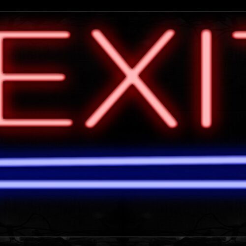 Exit In Red With Blue Arrow Neon Sign