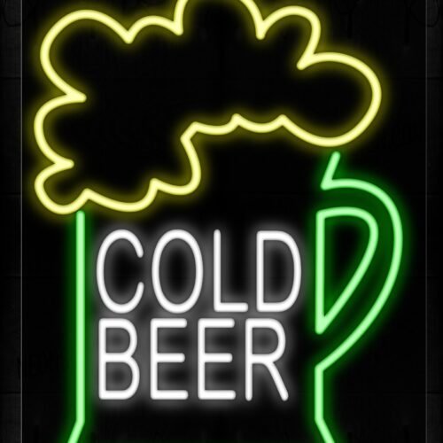 Image of 10466 Cold Beer With Beer Mug Traditional Neon_20x37 Black Backing