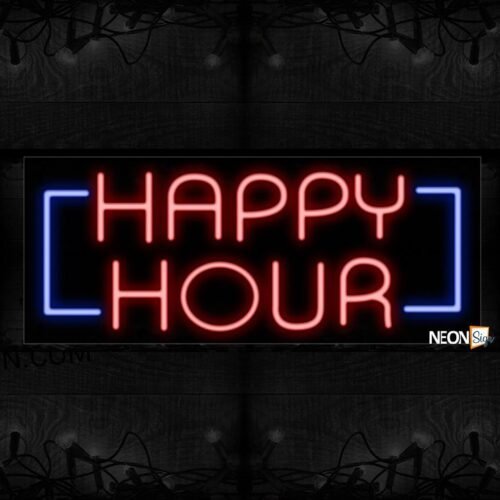 Happy Hour In Red With Blue Border Neon Sign