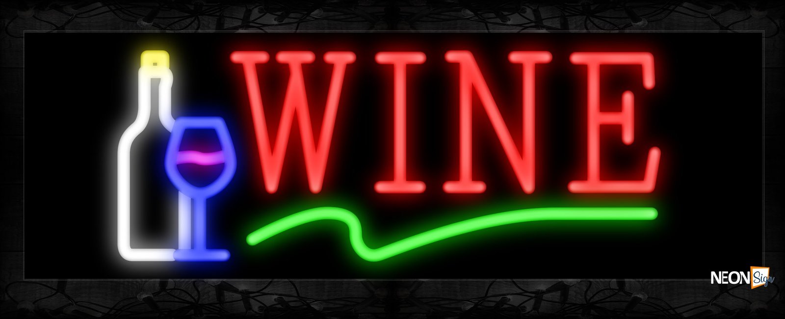Wine With Bottle And Glass Logo Neon Sign