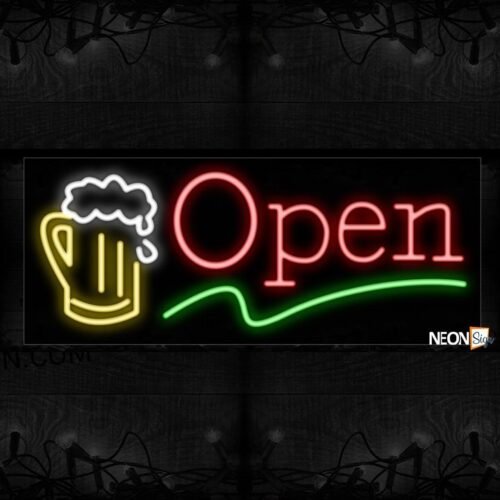 Open In Red With Beer Mug And Green Line Neon Sign