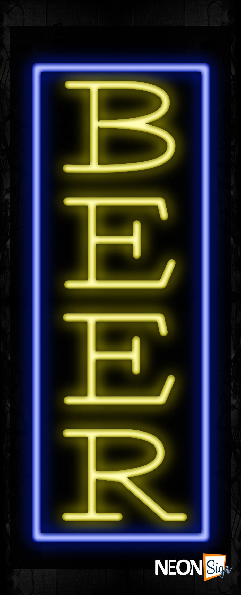 Beer In Yellow With Blue Border (Vertical) Neon Sign