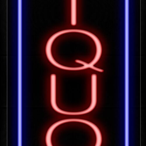Liquor In Red With Blue Border Neon Sign