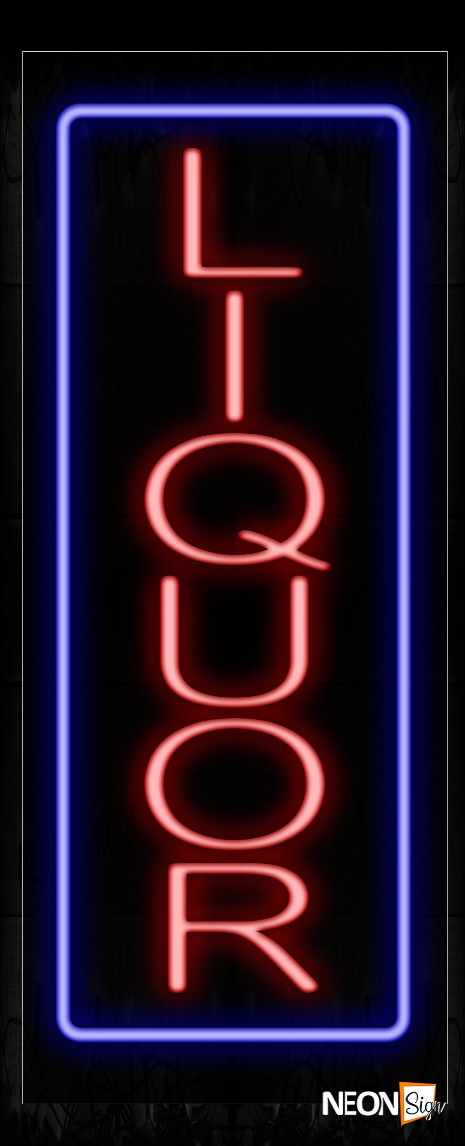 Liquor In Red With Blue Border Neon Sign