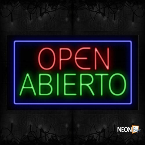 Open Abierto With Blue Border Neon Sign