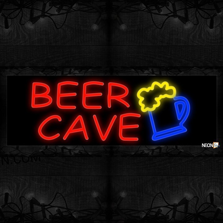 Beer Cave In Red With Beer Mug Neon Sign