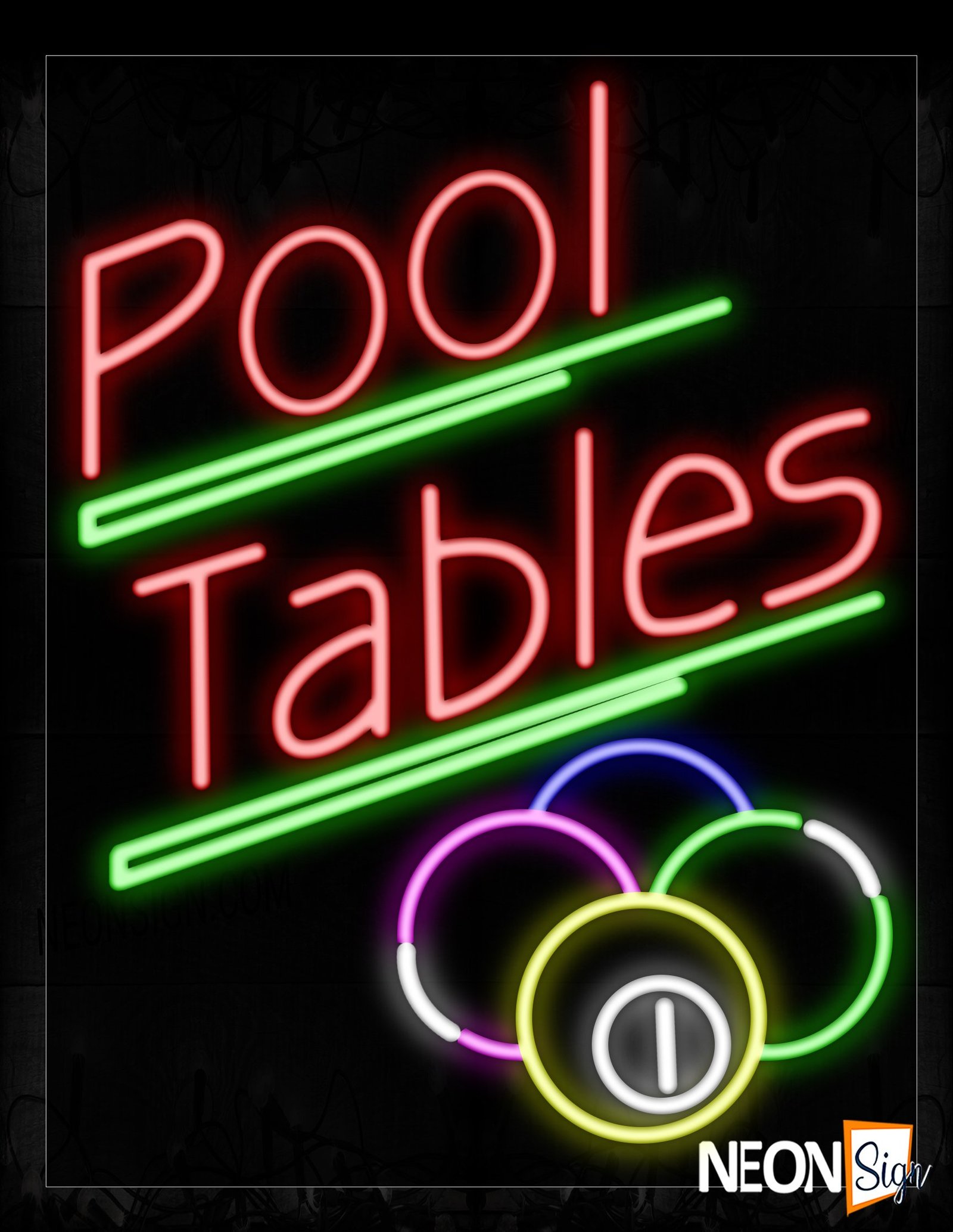 Pool Tables With Green Lines And Ball Neon Sign