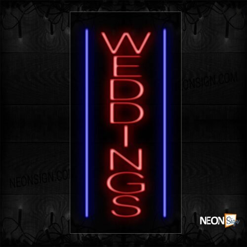 Weddings In Red With Blue Border (Vertical) Neon Sign