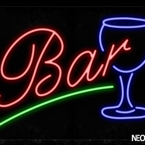 Bar With Green Line And Glass Neon Sign