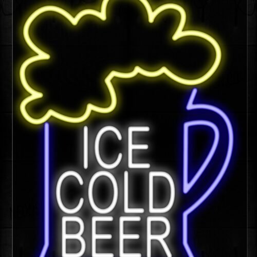 Ice Cold Beer Inside A Blue Mug Neon Sign
