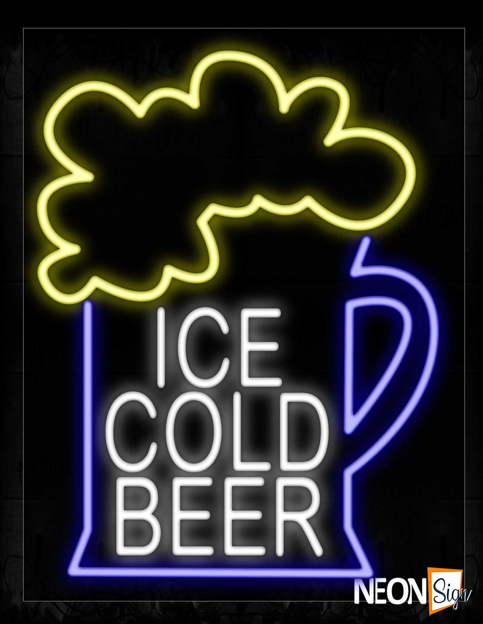Ice Cold Beer Inside A Blue Mug Neon Sign