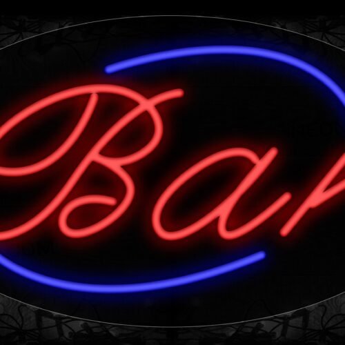 Bar In Red With Blue Arc Border Neon Sign