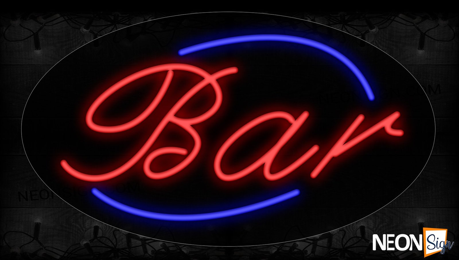 Bar In Red With Blue Arc Border Neon Sign