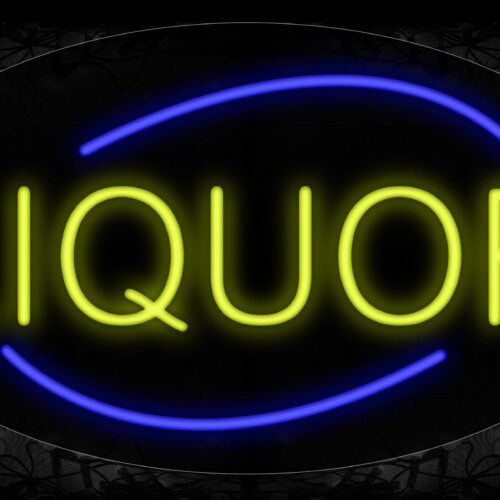 Liquor With Blue Arc Border Neon Sign