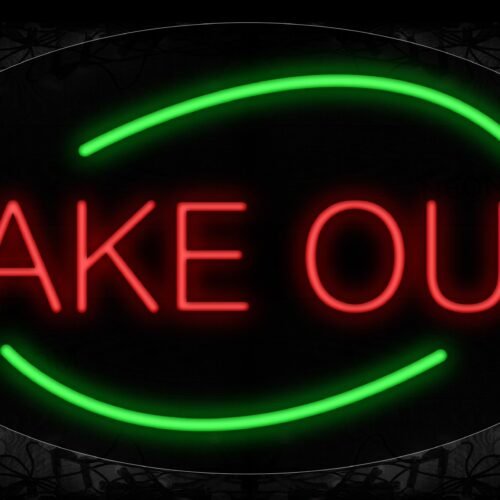Take-Out In Red With Green Arc Border Neon Sign