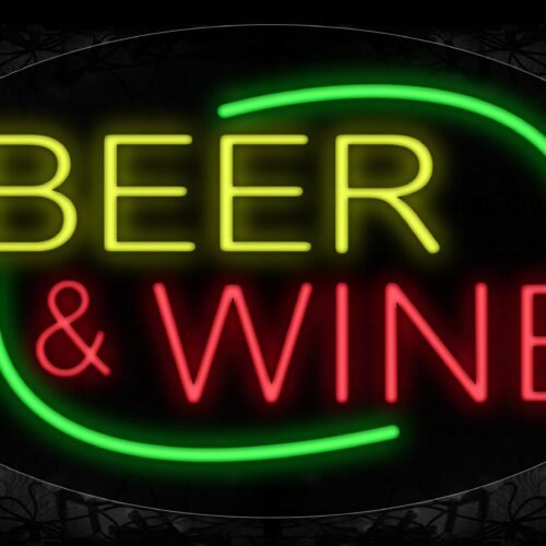 Beer & Wine With Green Arc Border Neon Sign