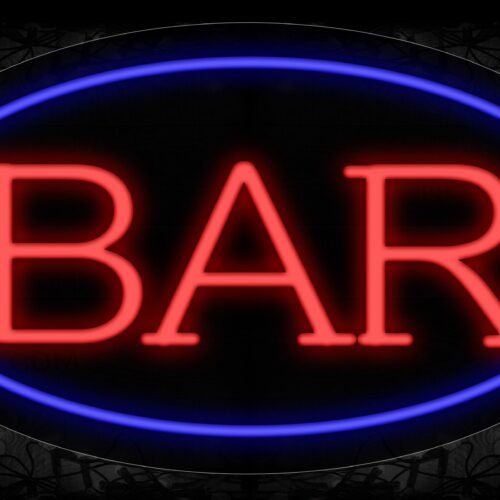 Bar In Red With Blue Oval Border Neon Sign