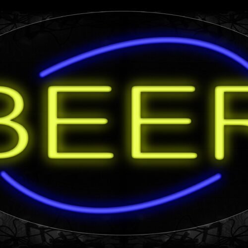 Beer In Yellow With Blue Arc Border Neon Sign