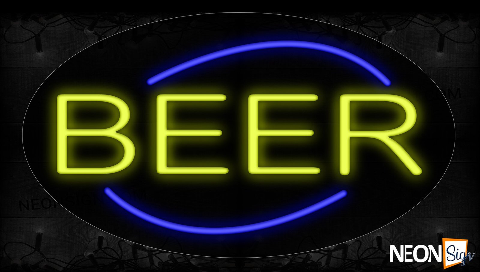 Beer In Yellow With Blue Arc Border Neon Sign