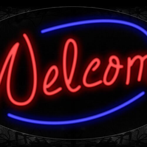 Welcome In Red With Blue Arc Border Neon Sign