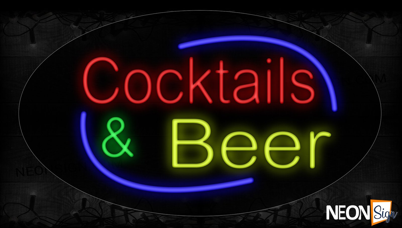 Cocktails & Beer With Curve Border Neon Sign