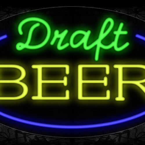 Draft Beer With Blue Arc Border Led Bulb Sign
