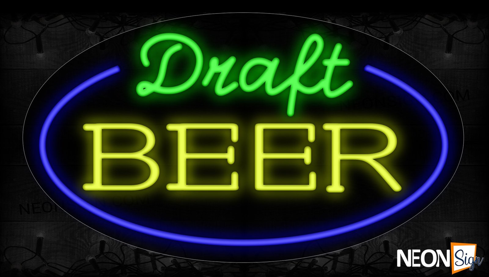 Draft Beer With Blue Arc Border Led Bulb Sign