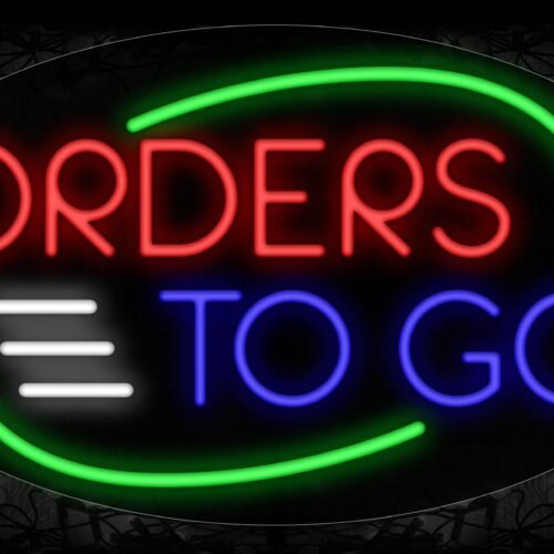 Orders To Go With Green Arc Border And White Lines Neon Sign