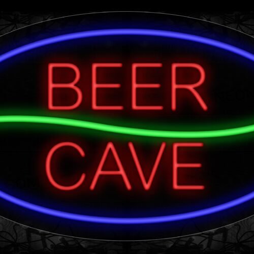 Beer Cave In Red With Green Line And Blue Oval Border Neon Sign