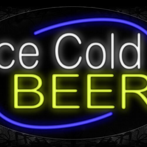 Ice Cold Beer With Curve Border Neon Sign