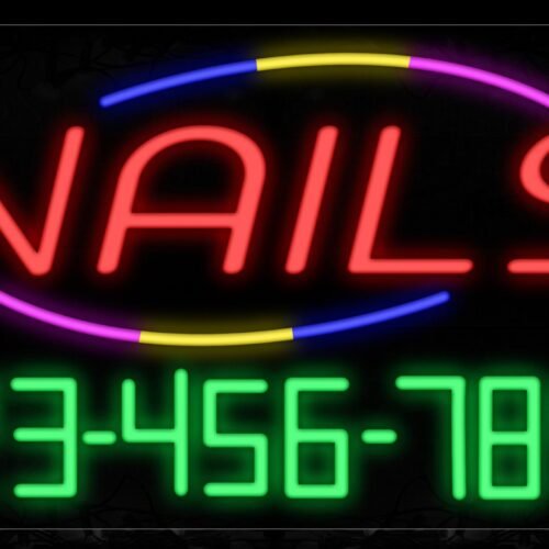 Nails with 3 colors curved border and contact number