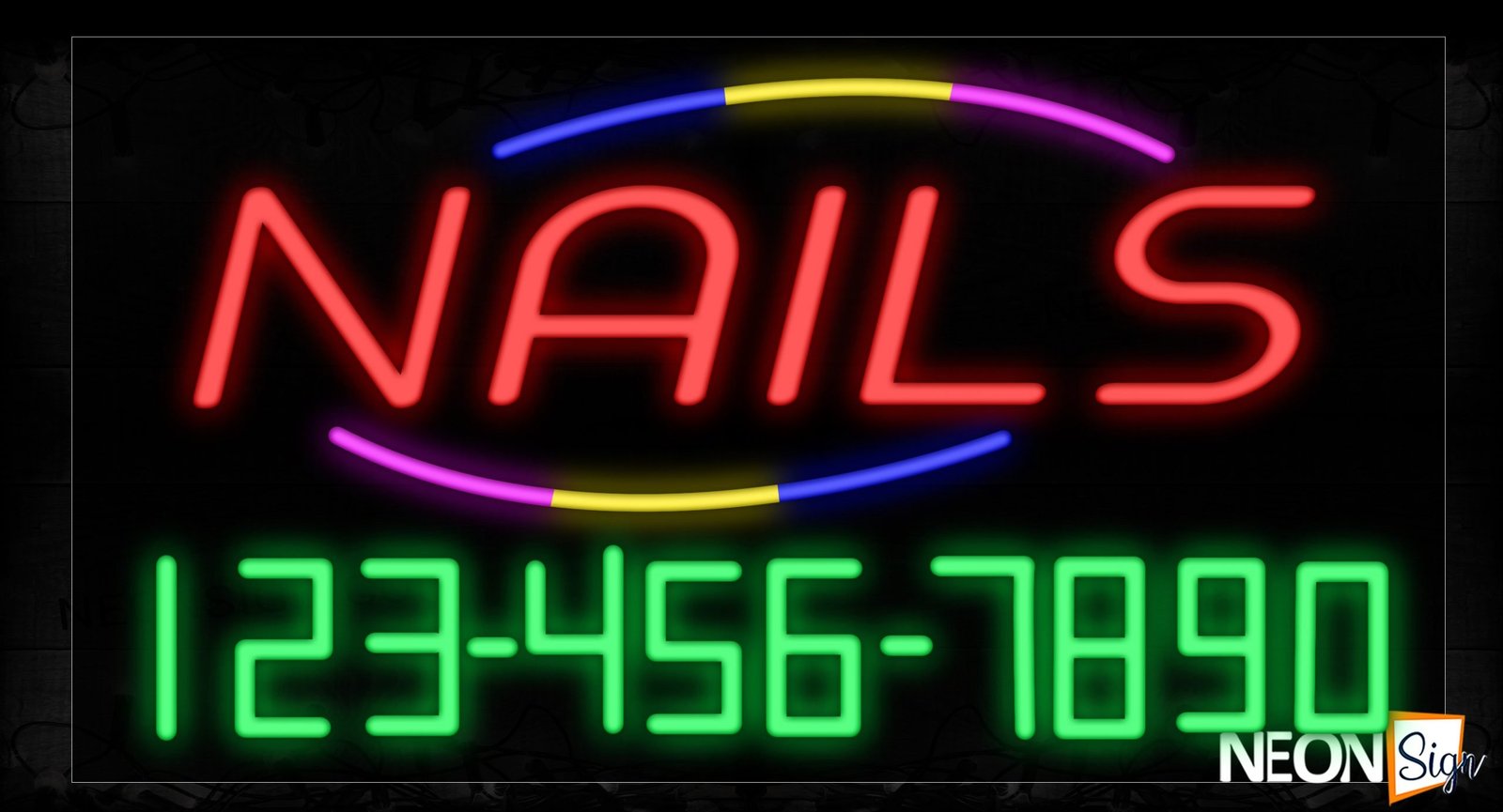 Nails with 3 colors curved border and contact number