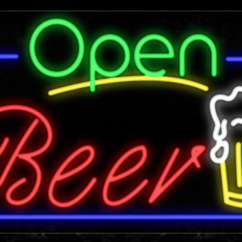 Open Beer With Mug Logo And Blue Border