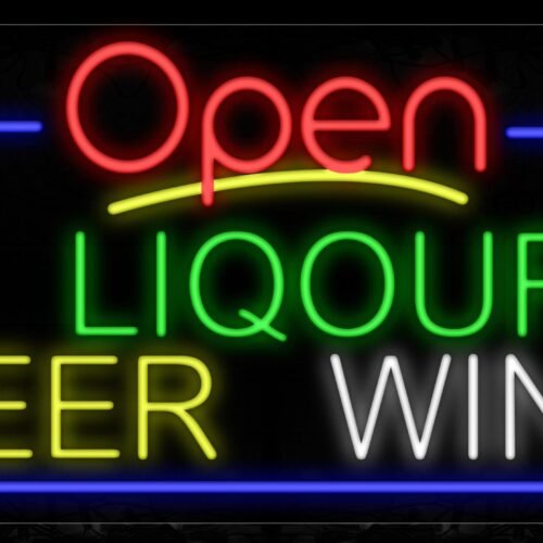 Open Liquor Beer Wine With Border Neon Sign