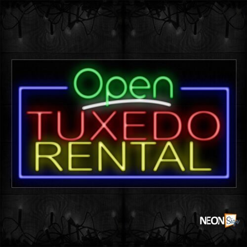 Open Tuxedo Rental With Blue Border Neon Sign