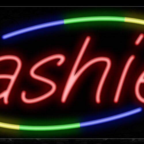 Cashier In Red With Colorful Arc Border Neon Sign