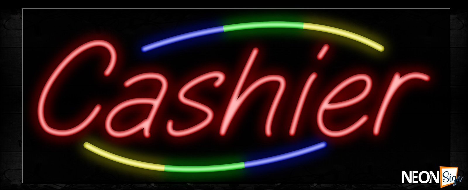 Cashier In Red With Colorful Arc Border Neon Sign