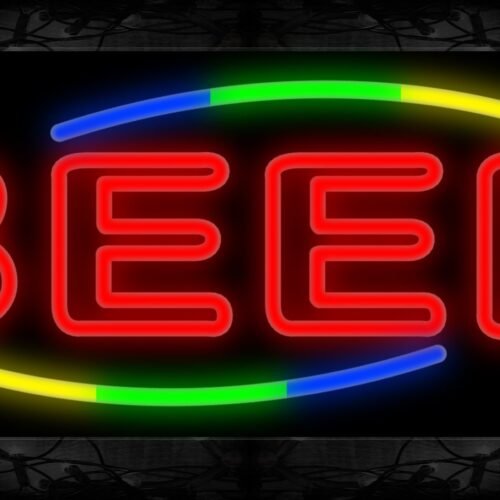 Double Stroke Beer With Colorful Arc Border Neon Sign