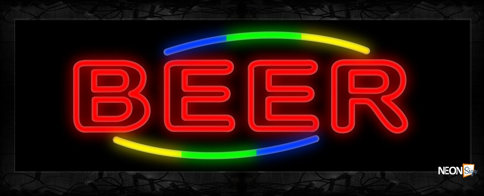 Double Stroke Beer With Colorful Arc Border Neon Sign
