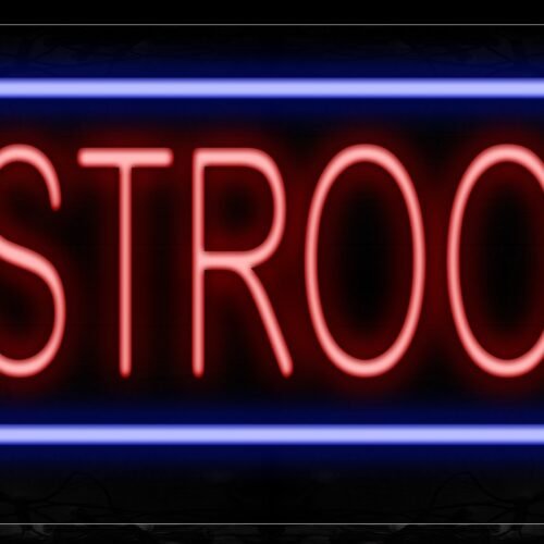 Restrooms In Red With Blue Lines Neon Sign