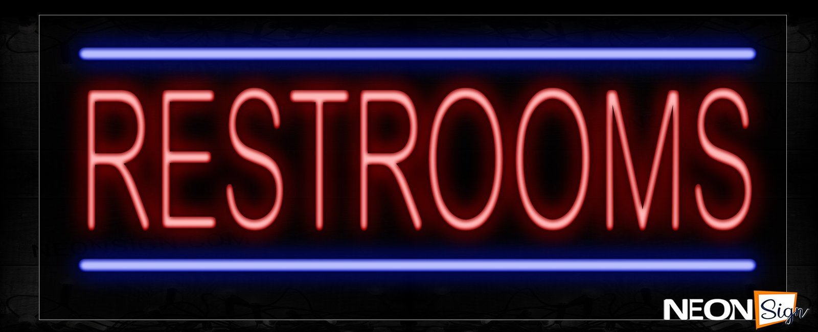Restrooms In Red With Blue Lines Neon Sign