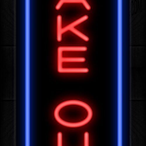 Take Out In Red with Blue Border Neon Sign