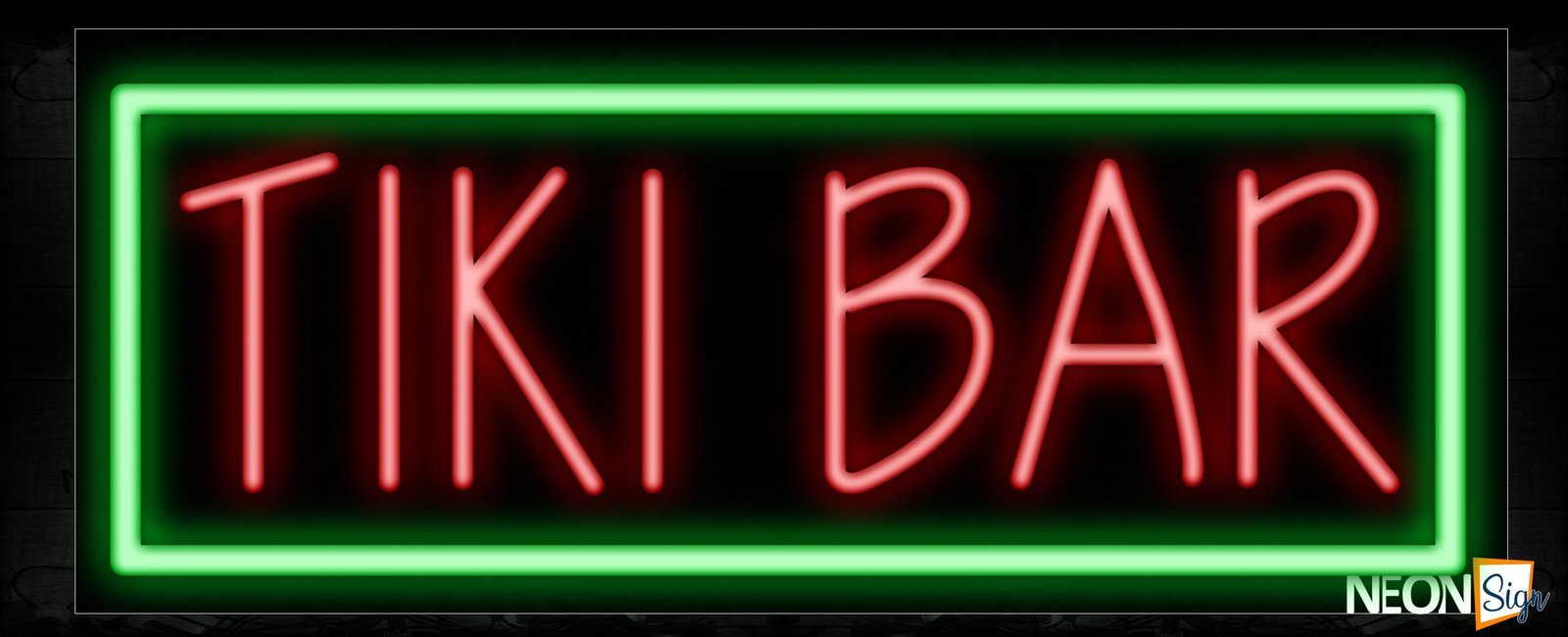 Tiki Bar With Fancy Text And Green Box Traditional Neon