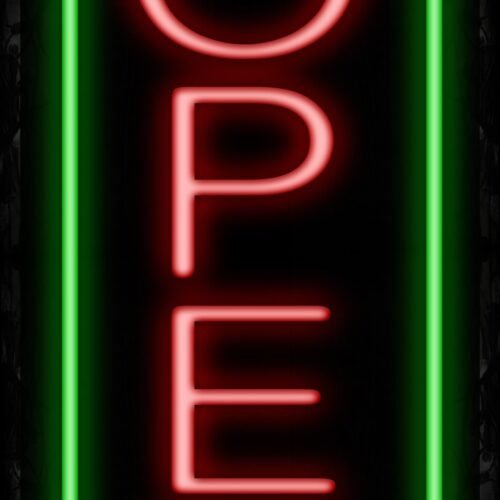 Image of Open in red With Green Vertical Border Neon Sign