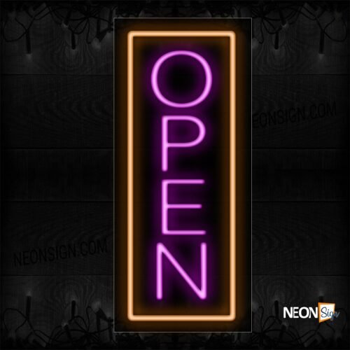Image of Open in purple With Orange Vertical Border Neon Sign