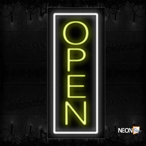 Vertical Open With White Border Neon Sign