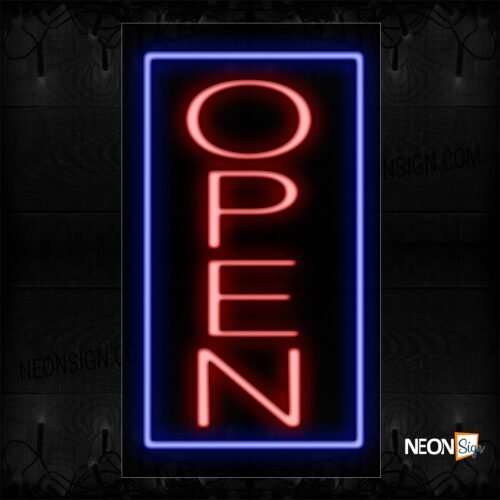 Image of Open In Red With Blue Border (Vertical) Neon Sign