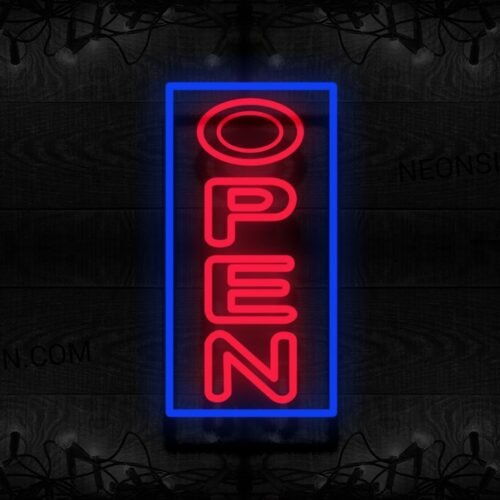 Image of Double Stroke Open With Blue Border (Vertical) Neon Sign