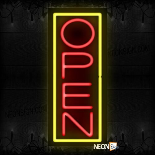Image of Open in red and Yellow Vertical Border Neon Sign