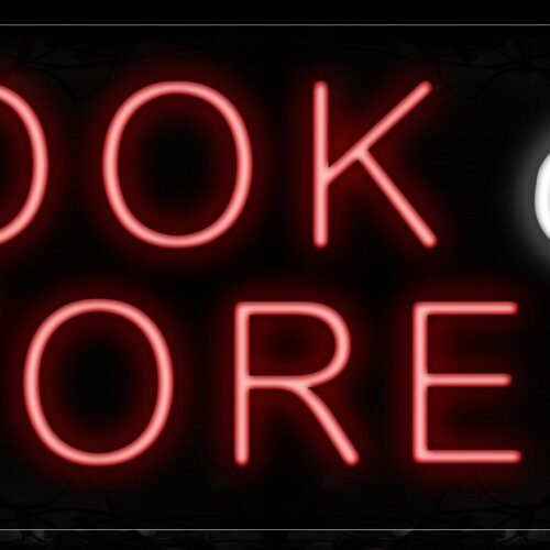 Image of 10024 Bookstore With Logo In White Neon Signs_13x32 Black Backing